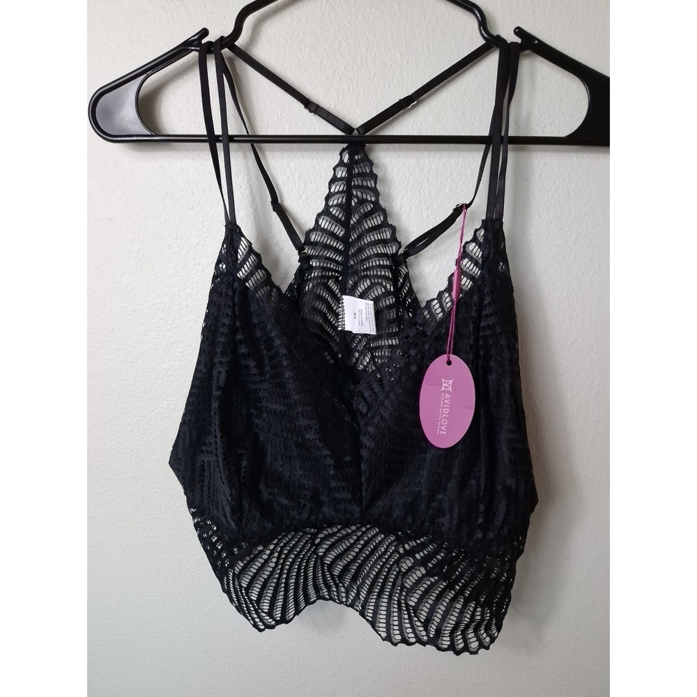 AVID LOVE Bralette Tank Top Lace XL Black Goth Boho Wimsygoth New With Tags